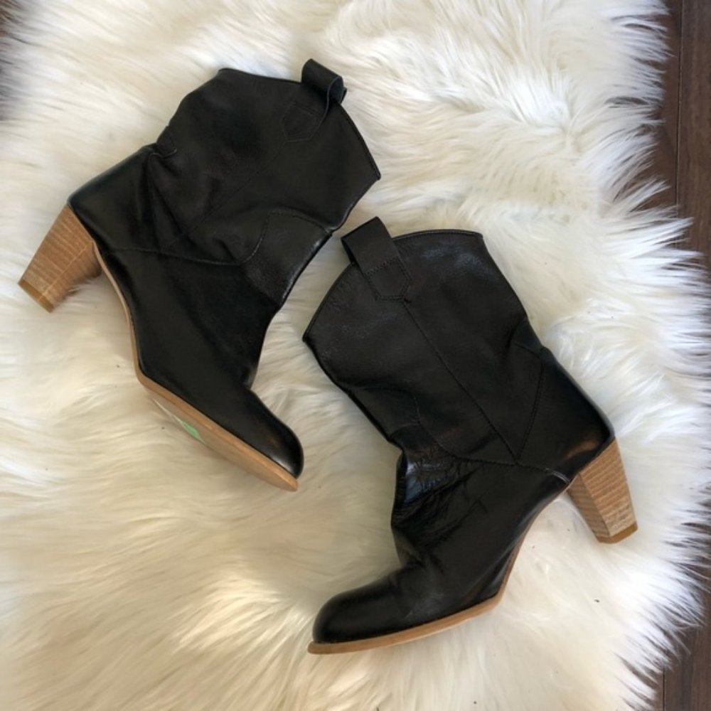 French ankle boots Western heeled leather